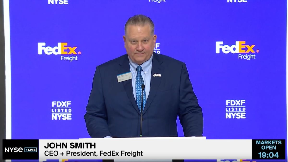 FedEx Freight John Smith delivers remarks from NYSE as firm makes trading debut