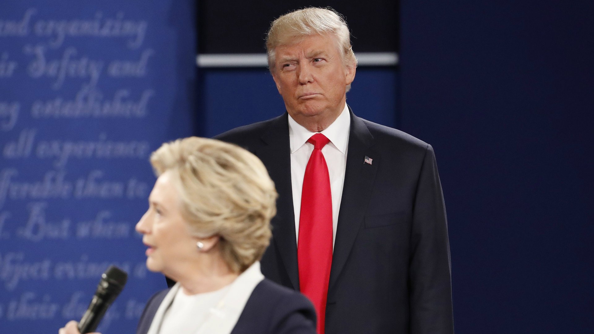 Donald Trump really can’t stop looming over Hillary Clinton