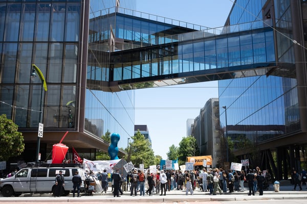 Google workers rallied outside headquarters demanding layoff protections