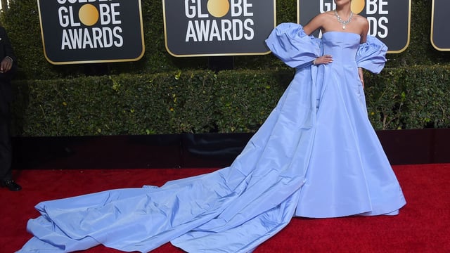 chinese dress ladies Blue Lady Gaga Strapless Long Prom Red Carpet Formal Dress Golden Glob –  Hoprom main image 1